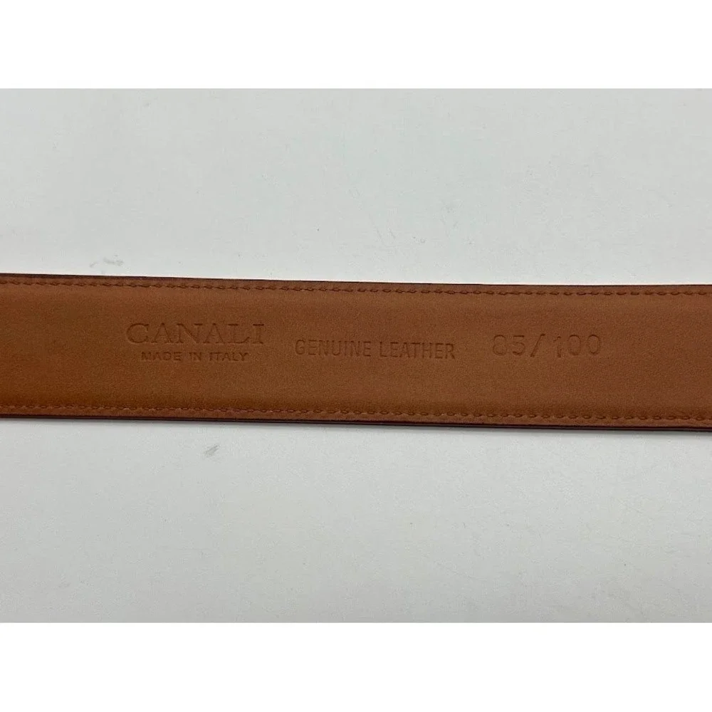 Canali Mens Tan Brown Genuine Leather Belt Made in Italy Size 85/100 Solid Brass